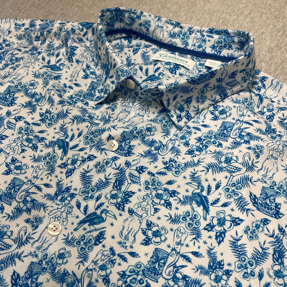 Caribbean Isle Breeze Performance Men 3X Tall Blue Tiki Hula Hawaiian Shirt 3XT